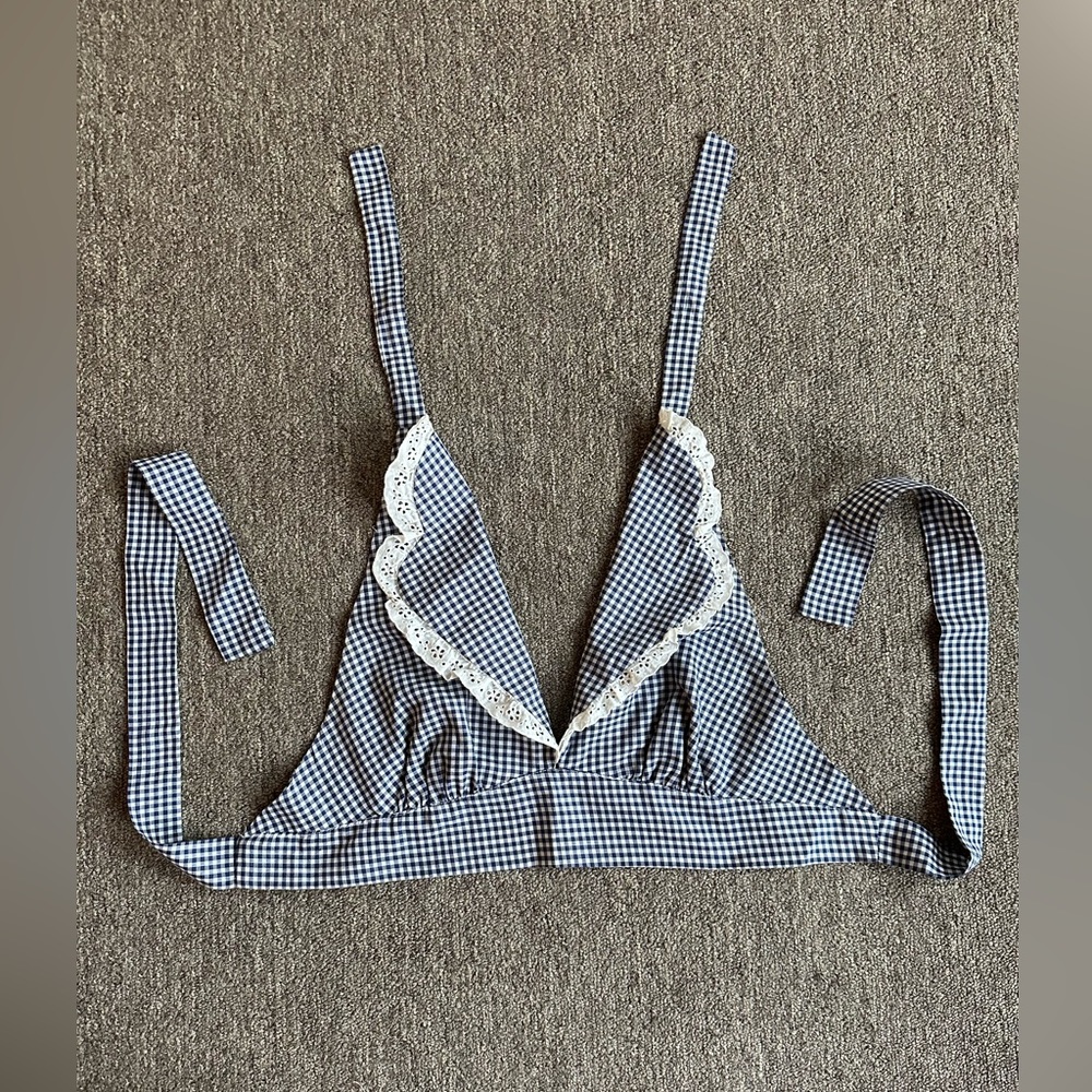 Vintage 1960's blue gingham bra top by You Babes, size medium